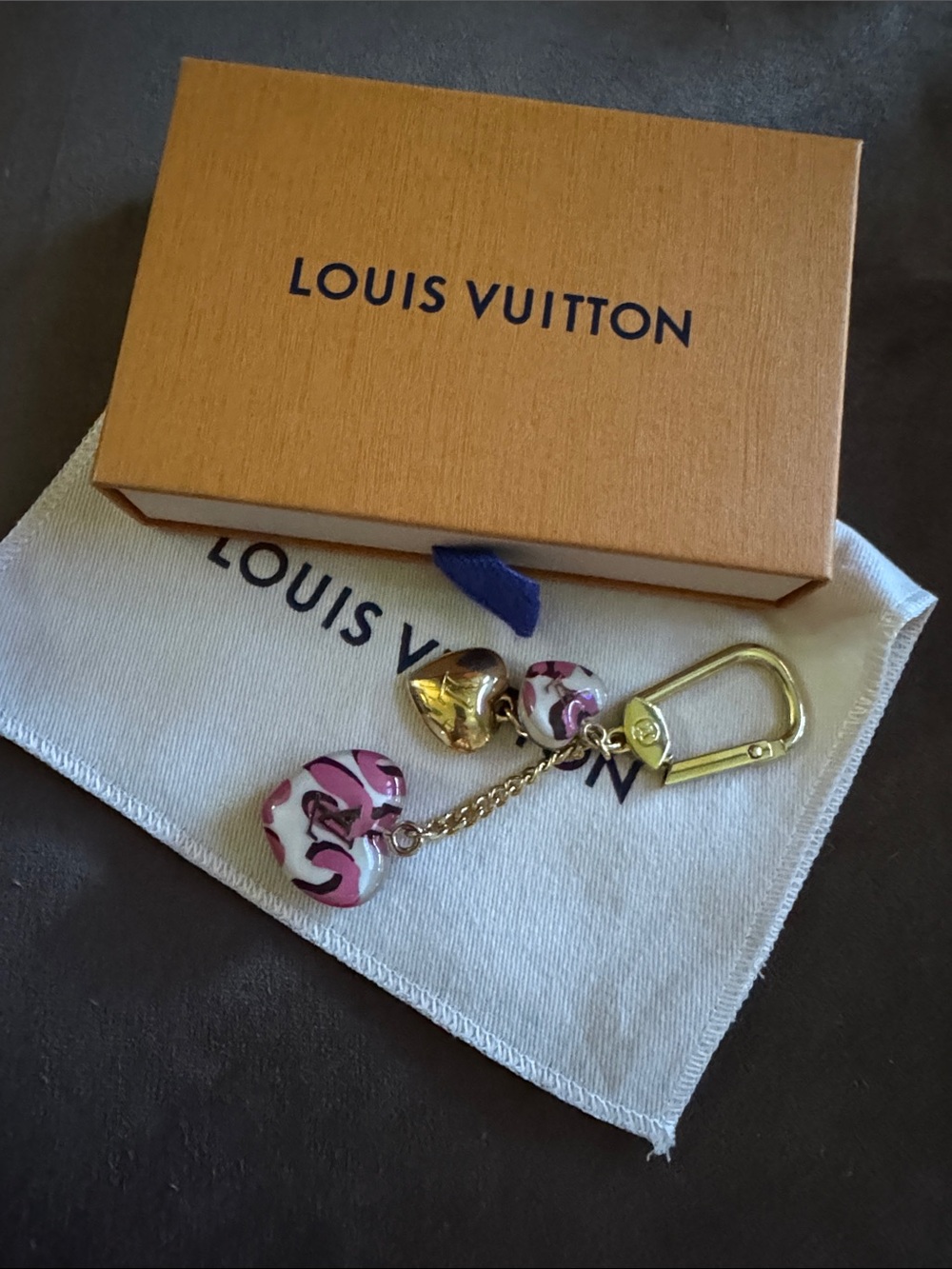 LV Sprous Ritz Pink Leopard Key Chain/Bag Charm Includes Box/Dust Bag